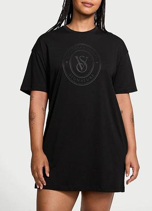 Нічна сорочка victoria's secret (178536942155) cotton oversized sleep tee xs/s чорна