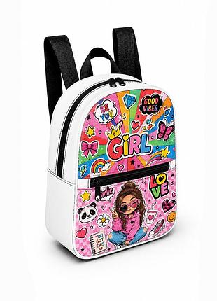 Дитячий міні-рюкзак білий з принтом kawaii girl для дівчинки 28×24×10 см міні-сумка дитяча (5289)