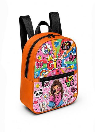 Дитячий міні-рюкзак помаранчевий з принтом kawaii girl для дівчинки 28×24×10 см міні-сумка дитяча (5286)