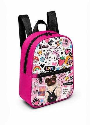 Дитячий міні-рюкзак рожевий з принтом dream kitty для дівчинки 28×24×10 см міні-сумка дитяча (5275)