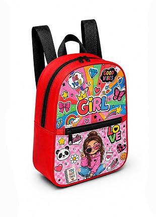 Дитячий міні-рюкзак червоний з принтом kawaii girl для дівчинки 28×24×10 см міні-сумка дитяча (5284)