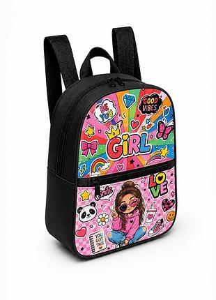 Детский мини-рюкзак черный с принтом kawaii girl для девочки 28×24×10 см мини-сумка детская (5290)