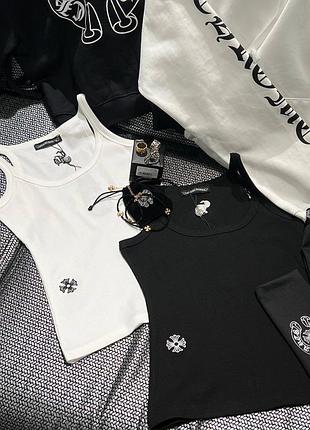 Майка chrome hearts жіноча стильна з лого чорна та біла