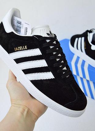 Adidas gazelle black white чоловічі кросівки чорні з білим 44 (28 см) 45