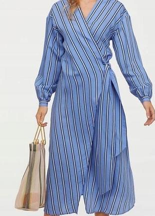 Полосатое платье миди h&amp;m на запах.