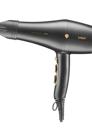 Фен для волос vgr v-462 концентратор диффузор 3 режима нагрева 2 режима скорости холодный обдув 2600 вт черный