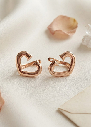 Серьги "сердце" открытый контур, позолота розовое золото xuping