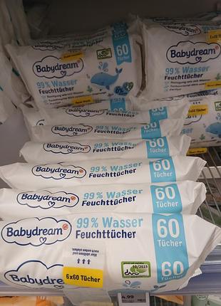 Вологі серветки babydream німеччина салфетки влажные преміум 360 шт
