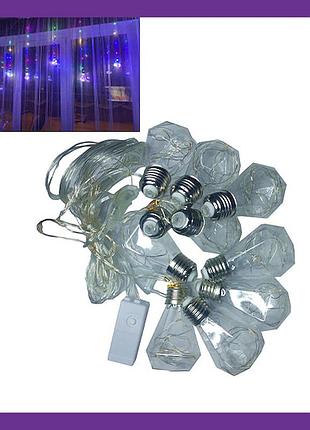 Создание праздничного настроения с гирляндой на 150 led в форме ламп, 8 режимов свечения для интерьера 3м