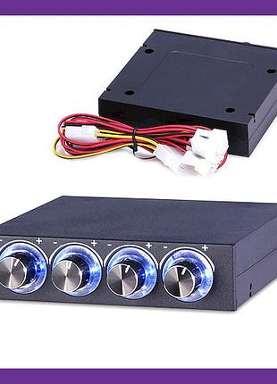 Реобас stw-6002 на 4 канала, 5-12в, 8вт, 3.5 дюйма, ide molex, синяя подсветка, для 2-4pin вентиляторов пк