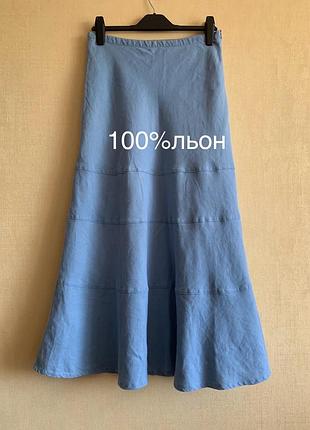 Спідниця міді блакитна з 100% льону