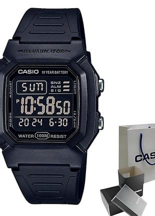 Casio w-800h-1b — электронные кварцевые часы, пластик, чёрный дисплей, 100 wr