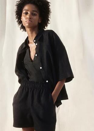 Шорти лляні висока посадка оверсайз на основі льону h&m premium selection бермуди