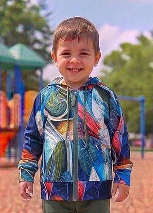 Худі дитячий весняний осінній толстовка з блискавкою хаки принт акварель абстракція 86