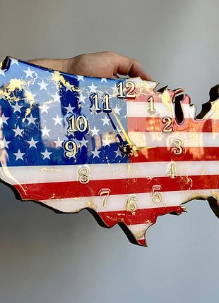 Часы настенные из эпоксидной смолы "карта сша" 50х32 см