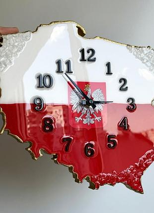 Часы настенные из эпоксидной смолы "карта польши" 60х54 см