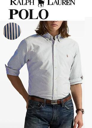 Polo ralph lauren, шикарная рубашка, оригинал, р м длинный рукав, белая в синюю полоску