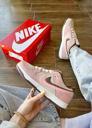 Женские кроссовки nike sb dunk low se 85 double swosh pink brown / smb+ 🔗