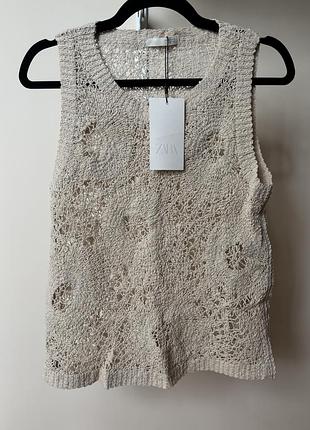 Новий бежевий вʼязаний кроше топ зара zara