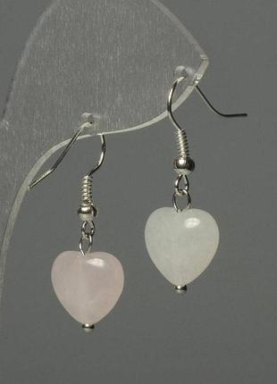 Серьги розовый кварц сердце 12мм+- l-30мм+-