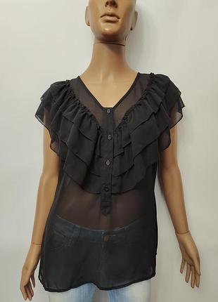 Напівпрозора чорна блуза vila clothes шифонова кофточка з воланами m/l