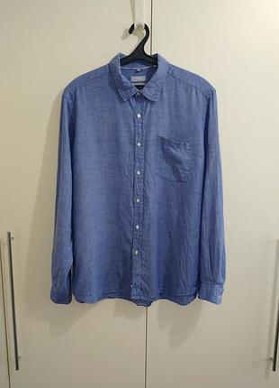 Рубашка льон 100% maddison голубая uniqlo massimo dutti hugo boss gant