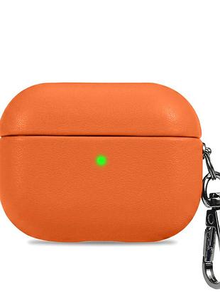 Чехол leather case для airpods 4 защитный с мягкой подкладкой оранжевый