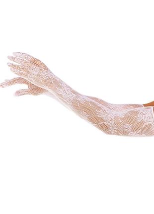 Рукавички leg avenue lace opera length gloves, one size, білі, вище ліктя, сітка з квітковим візерунком sexstyle