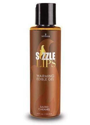 Согревающий массажный гель sensuva sizzle lips salted caramel (125 мл), без сахара, съедобный sexstyle