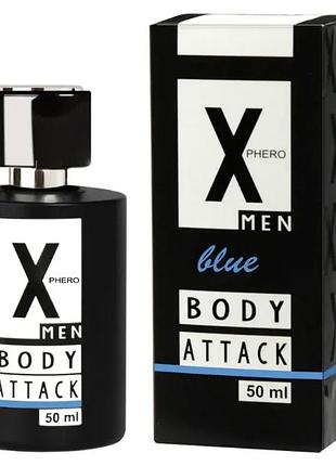 Духи з феромонами для чоловіків x phero men blue body attack, 50 ml sexstyle