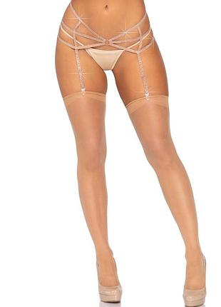 Пояс для чулок из стреп leg avenue strappy rhinestone garterbelt nude one size, стразы sexstyle