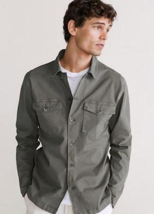 Льняная оливковое серый хаки рубашка длинный рукав 100% лен massimo dutti р. м, s