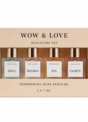 Сет миниатюр парфюм-блеска для волос wow&love shimmering hair parfume miniature set, 4 шт х 7 мл