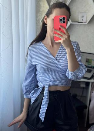 Блуза сорочка zara  на запах в смужку, гарно на с-м