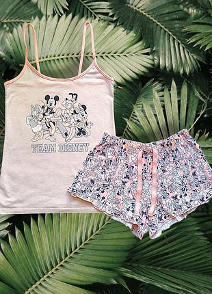 Пижама женская летний костюм майка топ шорты disney primark x's s хлопок трикотаж