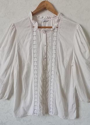 Блузка жіноча біла з мереживом, рукав 3/4. eur.14