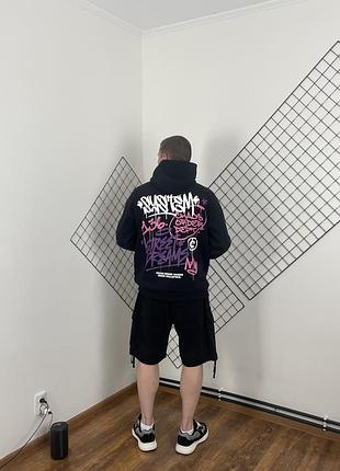 Чорне щільне худі fsbn 136 system print black hoodie
