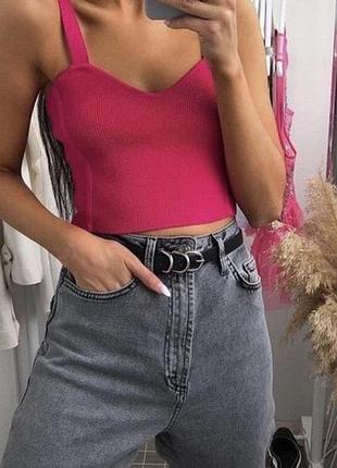 Топ рожевий малиновий віскоза майка на шлейках в рубчик zara s m