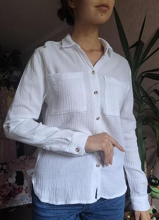Хлопковая рубашка женская, белая рубашка хлопок, пляжная рубашка муслин, муслиновая рубашка жатка, женская рубашка белого цвета, длинная рубашка