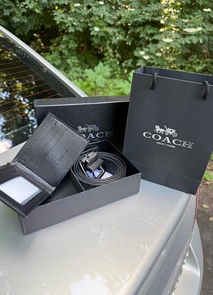Подарунковий набір coach гаманець і ремінь у коробці coach, шкіряний подарунковий набір аксесуарів