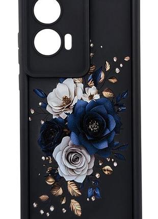 Чехол shock case print для motorola edge 50 fusion бампер силиконовый черный с рисунком розы