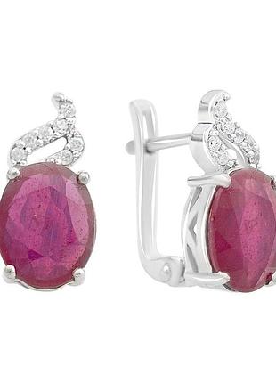 Срібні сережки komilfo з натуральним рубіном 7.97ct, фіанітами (2165286)