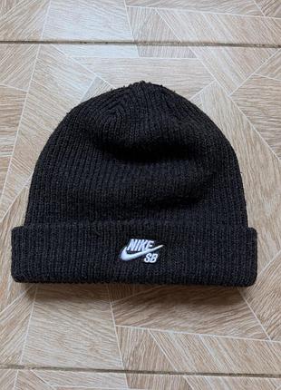 Шапка nike sb black knit beanie hat cuffed embroidered logo one size winter skate cap