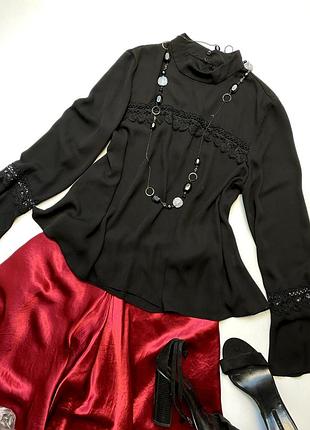 Черная блуза river island с кружевом шантильи и высоким воротником размер l-xl