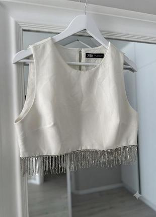 Топ zara з бахромою камінцями блуза zara з вісюльками