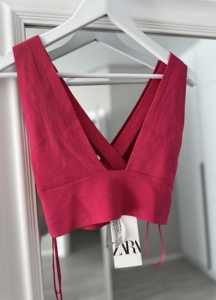 Яскравий топ zara малиновий топ в рубчик