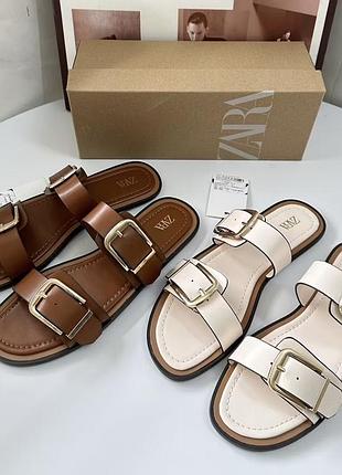 Шкіряні шльопанці zara