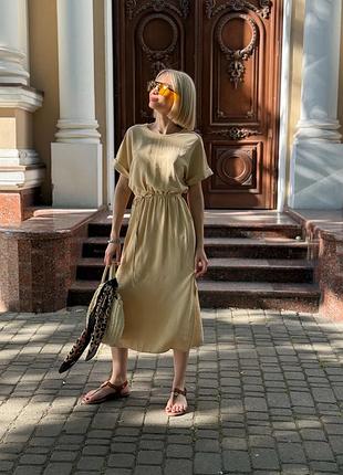 Платье миди креп жатка со шнурком, бежевое
