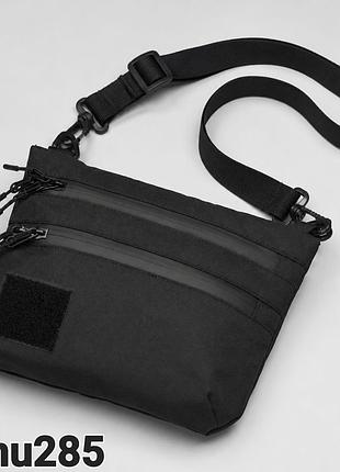 Тактична сумка чорна з cordura 1000d, сумка через плече з velcro-панеллю