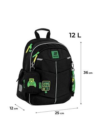 Шкільний рюкзак kite education game over k25-771s-4 чорного кольору з яскравими зеленими акцентами. для хлопчика об'єм, л:12 1-2 клас
